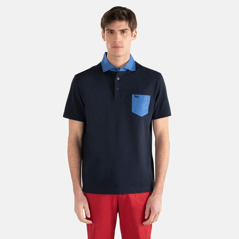 Polo Uomo con taschino in contrasto Blu Harmont & Blaine- Francavilla Moda